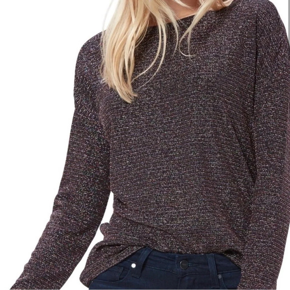 PAIGE Celeste Open Back Lurex Striped Metallic Weave Long Sleeve Shirt - Picture 12 of 13